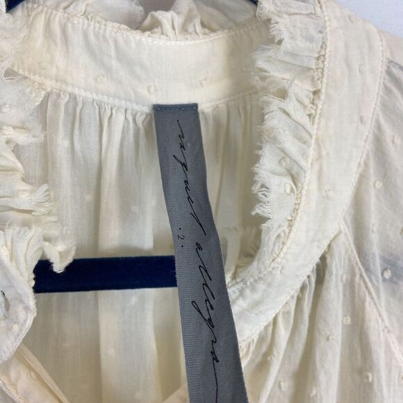 Raquel Allegra Blouse Women’s 2 Beige Long Sleeve Swiss Dot Cottagecore Prarie - Picture 4 of 6